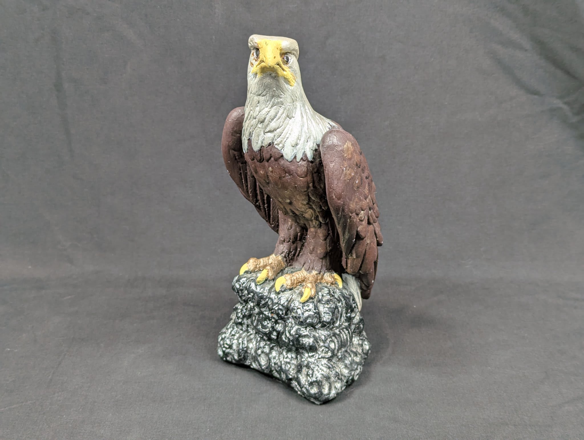 Vintage Hand-Painted Bald Eagle Statue Chalkware Plaster 10.5 Inch Tall Figurine