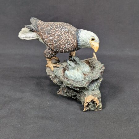 Vintage Bald Eagle Family Figurine Hand Painted Resin Nest Sculpture 4.5 Inches