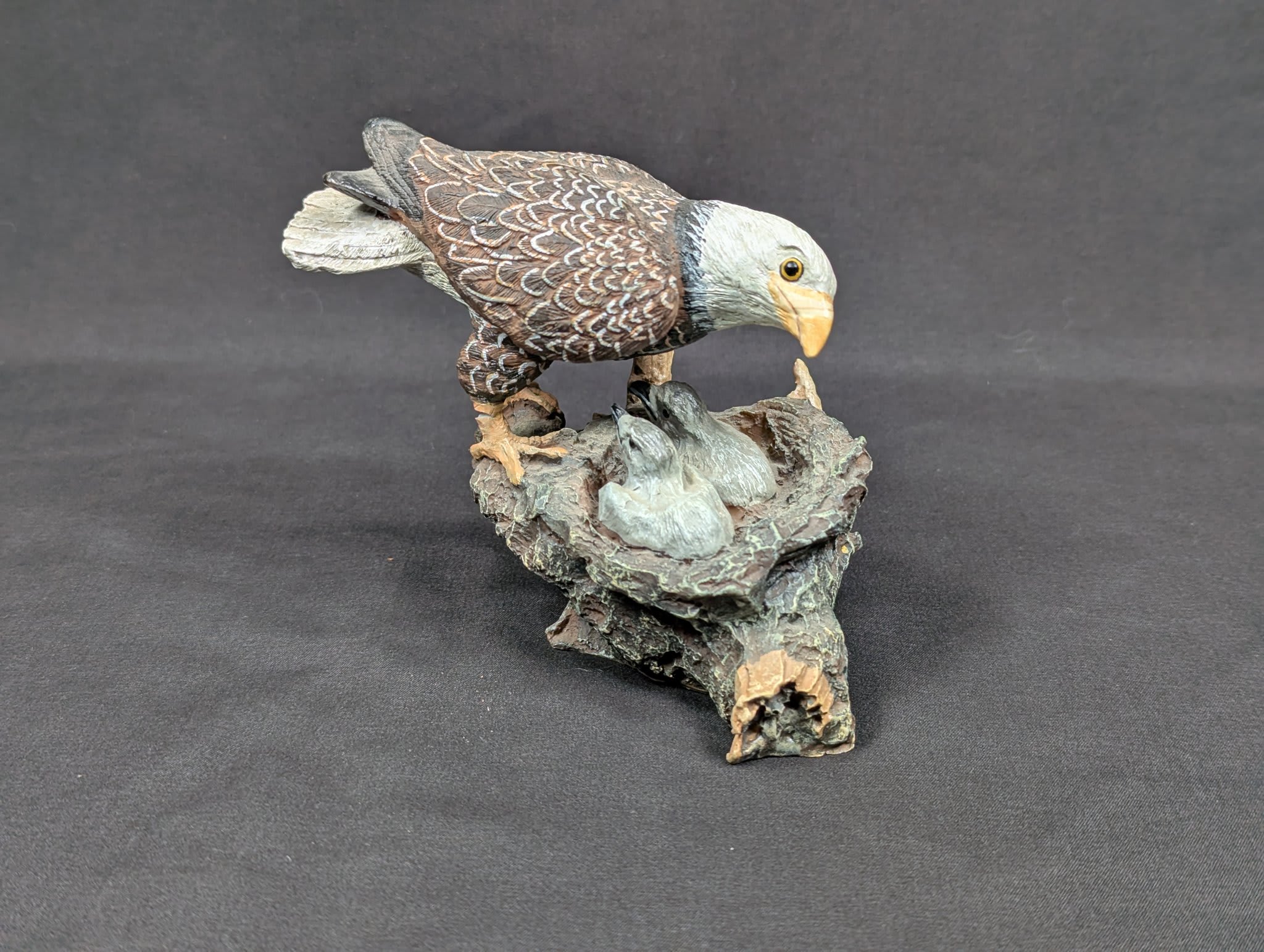 Vintage Bald Eagle Family Figurine Hand Painted Resin Nest Sculpture 4.5 Inches