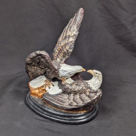 Decorative Bald Eagle Pair Figurine Statue Hand-Painted Resin Black Oval Base...