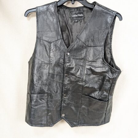 Vintage 1990s Leather Works Patchwork Leather Vest Men's Size Large Brown Snap