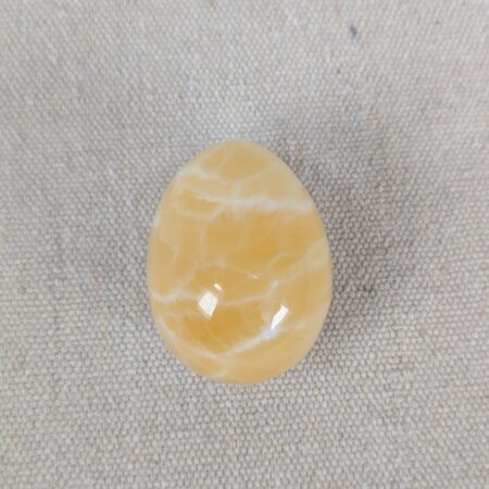 Polished Yellow Calcite Decorative Egg Natural Stone Banded Pattern 2 Inch Tall