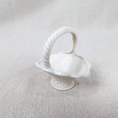 Vintage Miniature Porcelain Basket White Basket-Weave Rope-Twist Handle Decor