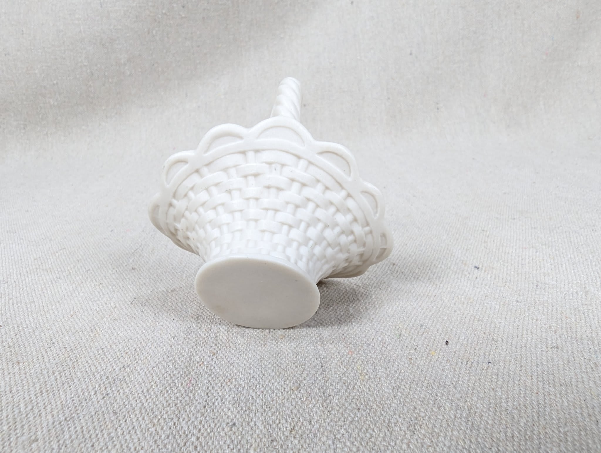 Vintage Miniature Porcelain Basket White Basket-Weave Rope-Twist Handle Decor - Image 5