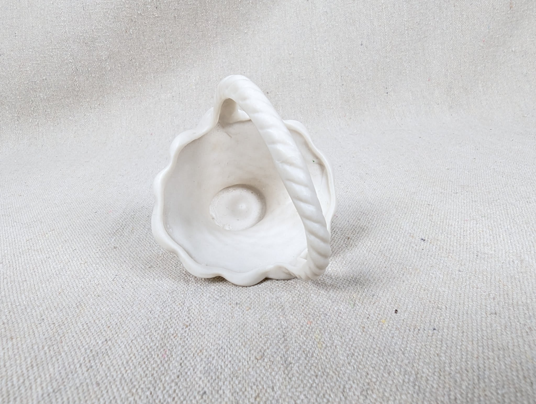 Vintage Miniature Porcelain Basket White Basket-Weave Rope-Twist Handle Decor - Image 6