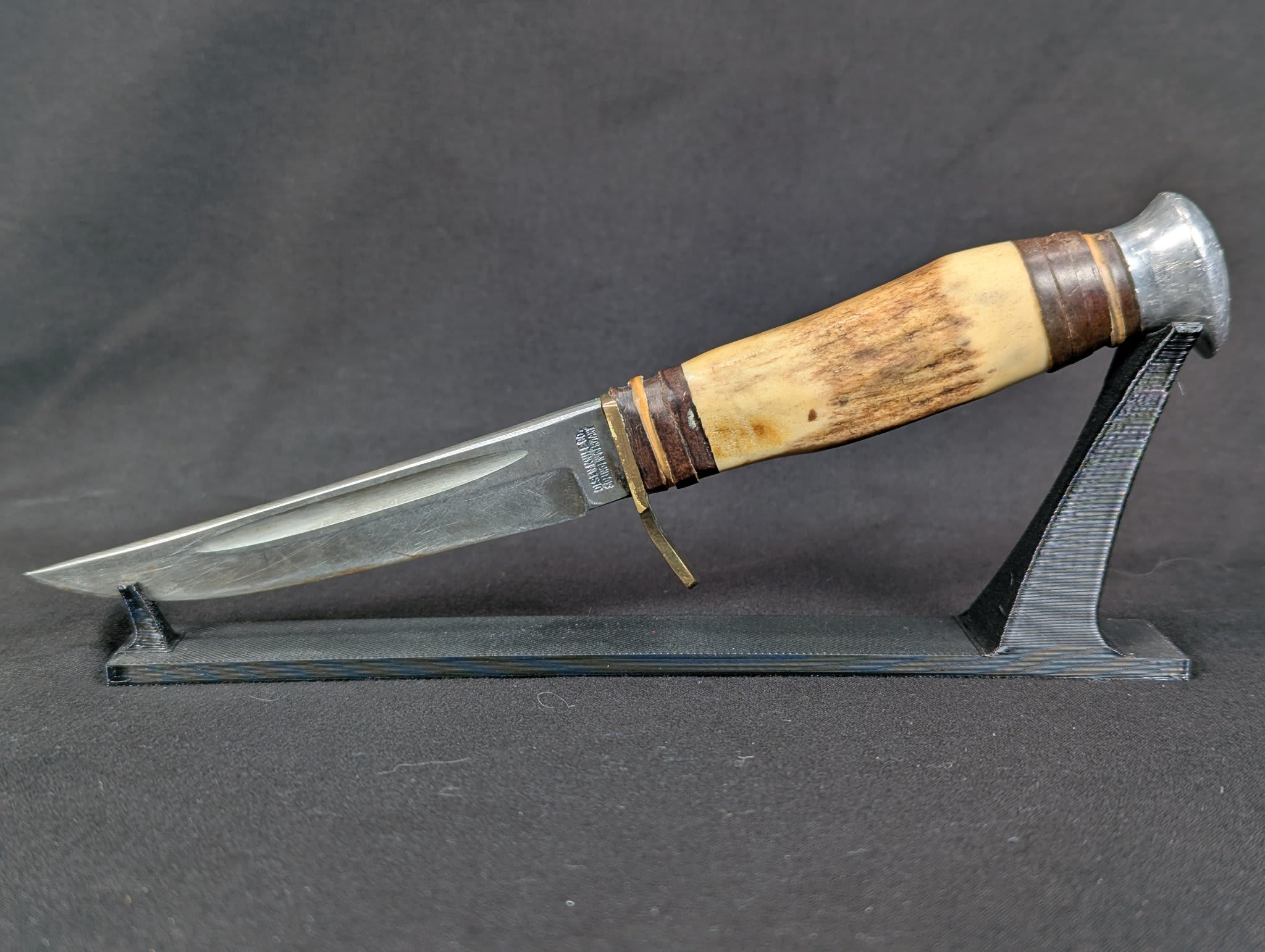 Vintage Olsen Knife Co. Fixed Blade Hunting Knife Stag Handle Solingen Germany