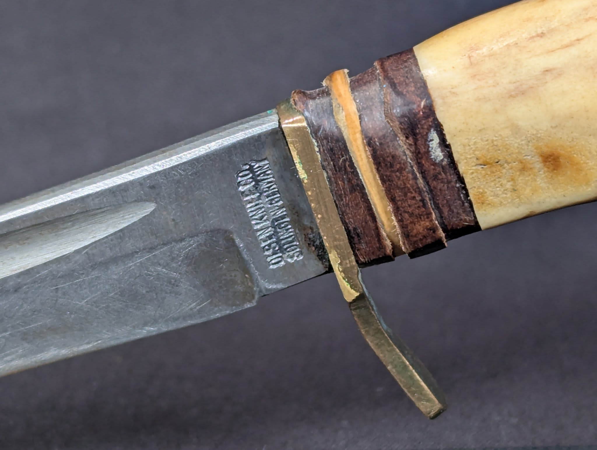 Vintage Olsen Knife Co. Fixed Blade Hunting Knife Stag Handle Solingen Germany - Image 4