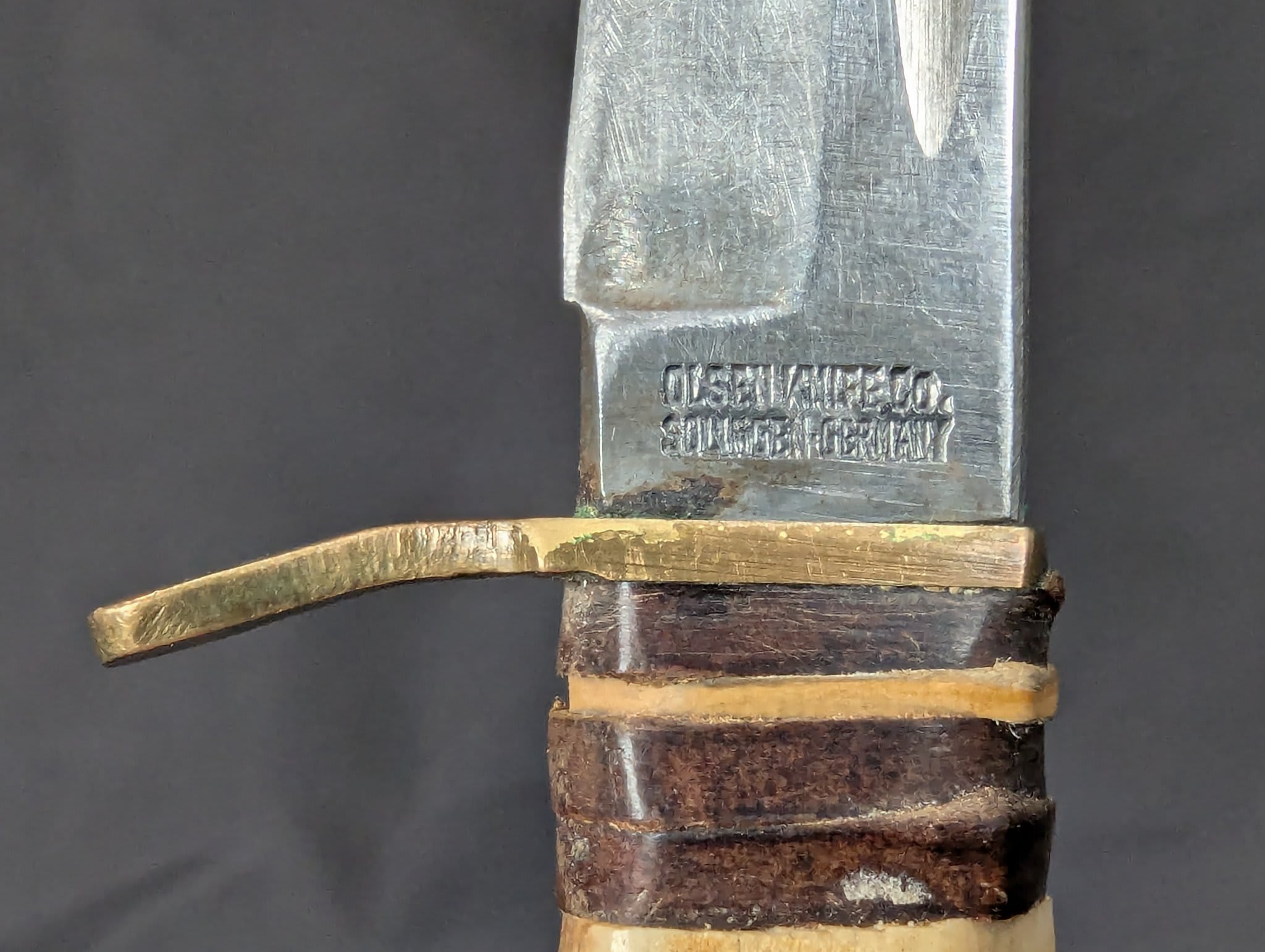 Vintage Olsen Knife Co. Fixed Blade Hunting Knife Stag Handle Solingen Germany - Image 13