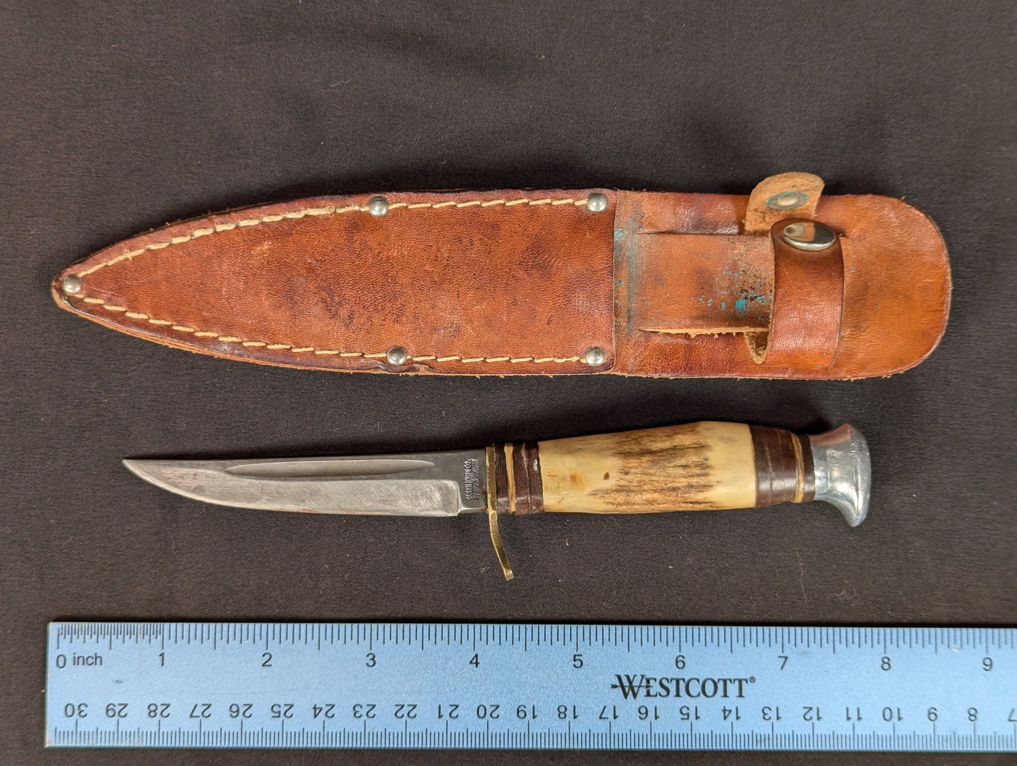 Vintage Olsen Knife Co. Fixed Blade Hunting Knife Stag Handle Solingen Germany - Image 14