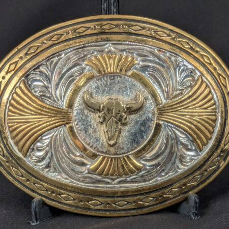 Award Design Medals Vintage Western Bull Skull Belt Buckle Silver Plated Gold...