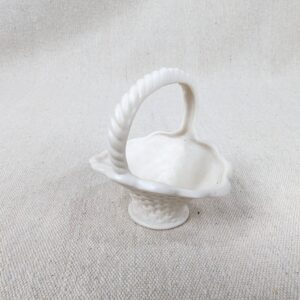 Vintage Miniature Porcelain Basket White Basket-Weave Rope-Twist Handle Decor