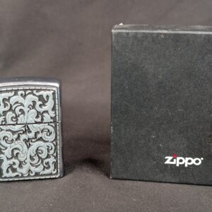 Zippo Windproof Lighter High Polish Chrome Ornate Scrollwork Emblem 2003 Vintage
