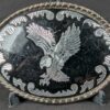 1000058581_LVvPtP_hal5iz.jpg Vintage Oval Belt Buckle Silver-Tone Eagle Motif Black Enamel Rope Border 3.5in