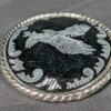 1000058585_jFaefk_lhm4su.jpg Vintage Oval Belt Buckle Silver-Tone Eagle Motif Black Enamel Rope Border 3.5in