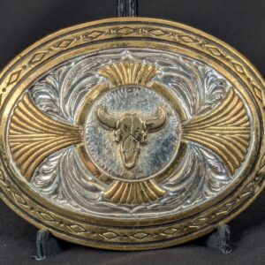 Award Design Medals Vintage Western Bull Skull Belt Buckle Silver Plated Gold...