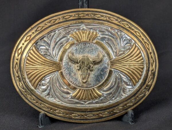 1000058617_5r2Gpv_x7qmmj.jpg Award Design Medals Vintage Western Bull Skull Belt Buckle Silver Plated Gold...
