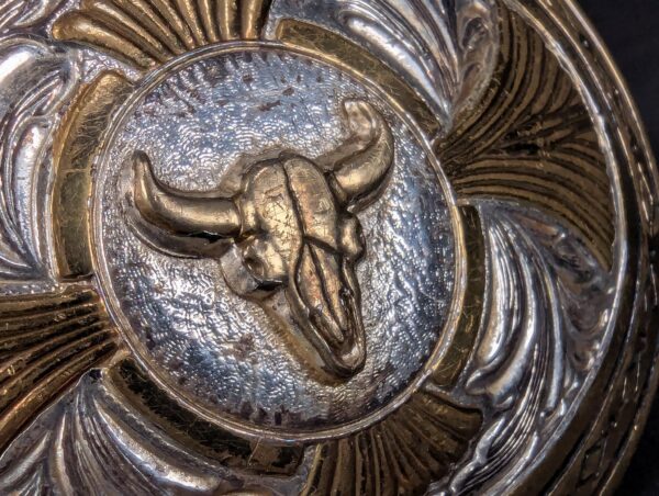 1000058623_BSgbPu_ctrk28.jpg Award Design Medals Vintage Western Bull Skull Belt Buckle Silver Plated Gold...