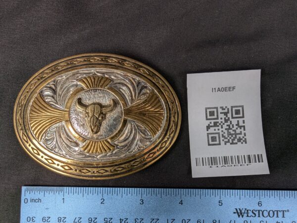 1000058629_4KW73d_dtqbup.jpg Award Design Medals Vintage Western Bull Skull Belt Buckle Silver Plated Gold...