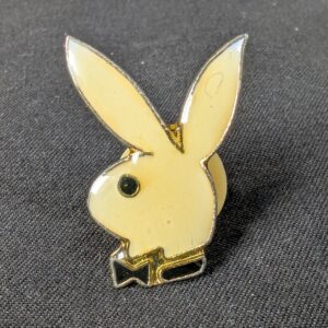 Vintage Playboy Bunny Lapel Pin Cream Enamel Silver-Tone Metal Clutch Back Good