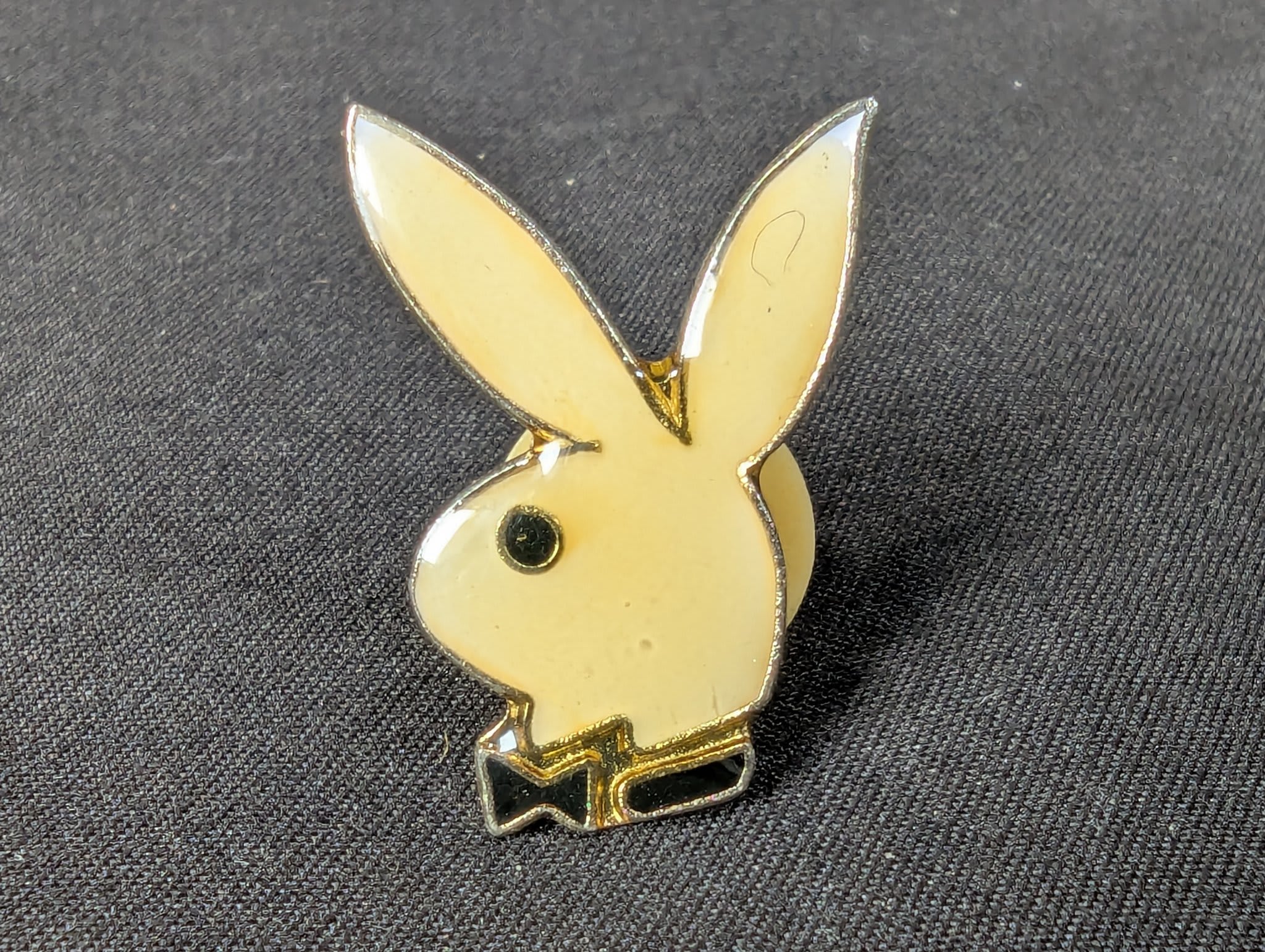 Vintage Playboy Bunny Lapel Pin Cream Enamel Silver-Tone Metal Clutch Back Good
