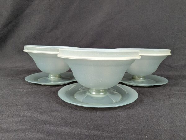 Vintage Tupperware Pedestal Dessert Sherbet Bowls with Lids Set of 3 Mid-Century