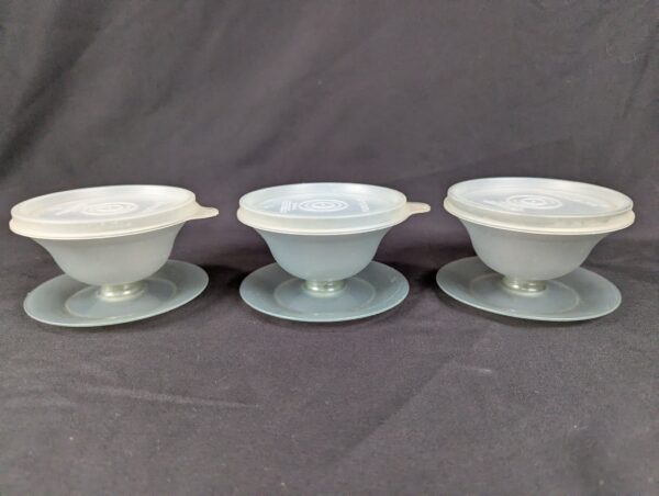Vintage Tupperware Pedestal Dessert Sherbet Bowls with Lids Set of 3 Mid-Century