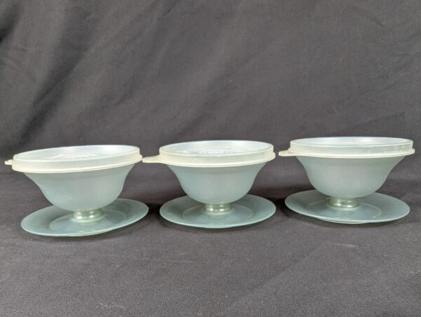 Vintage Tupperware Pedestal Dessert Sherbet Bowls with Lids Set of 3 Mid-Century