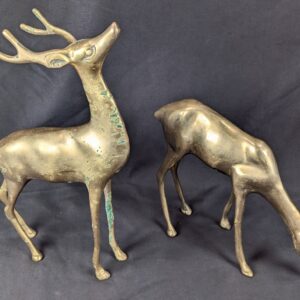 Vintage Brass Deer Figurines Set Standing and Grazing Pair Decorative 12 Inch...