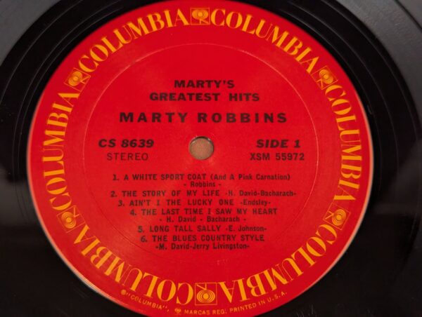 Marty Robbins Marty's Greatest Hits Vinyl LP Record Columbia CS 8639 Vintage ...