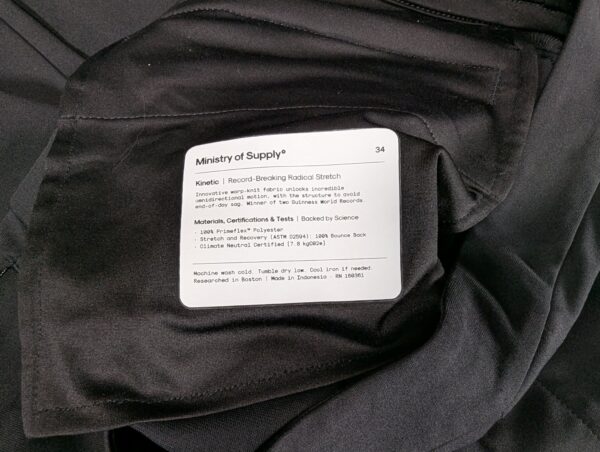 Ministry of Supply Kinetic Trousers Black Technical Stretch Pants Size 34 Inseam