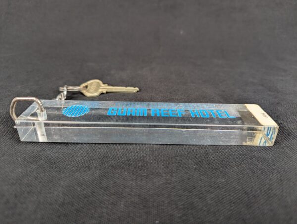 Vintage Guam Reef Hotel Room Key and Acrylic Keychain Tumon Bay Travel Souvenir