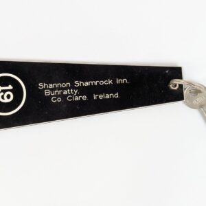 Vintage Hotel Skeleton Key and Black Plastic Fob Shannon Shamrock Ireland