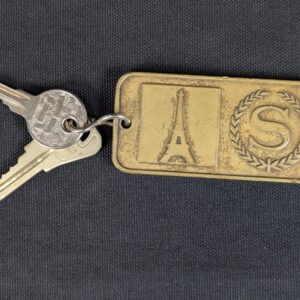 Paris Sheraton Hotel Metal Room Key and Brass Fob 19 rue du Commandant Mouchotte