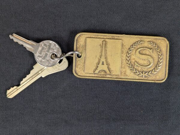 Paris Sheraton Hotel Metal Room Key and Brass Fob 19 rue du Commandant Mouchotte