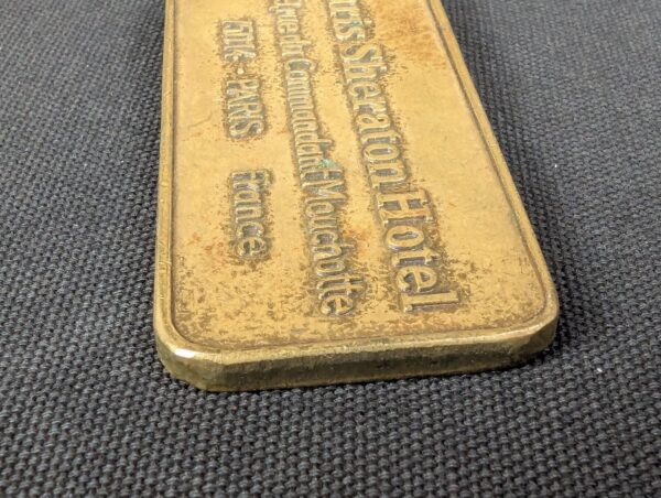 Paris Sheraton Hotel Metal Room Key and Brass Fob 19 rue du Commandant Mouchotte