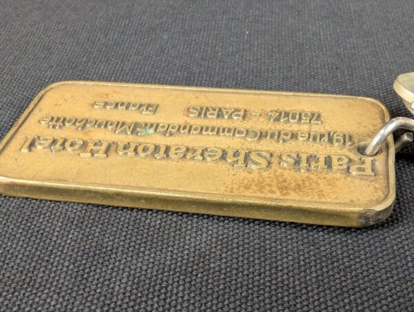 Paris Sheraton Hotel Metal Room Key and Brass Fob 19 rue du Commandant Mouchotte