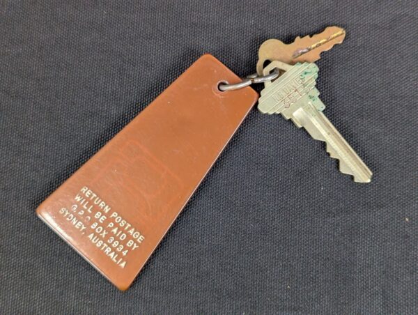 Vintage Hotel Room Key and Fob Set Sydney Australia Brown Tag R.B. Davies 3515