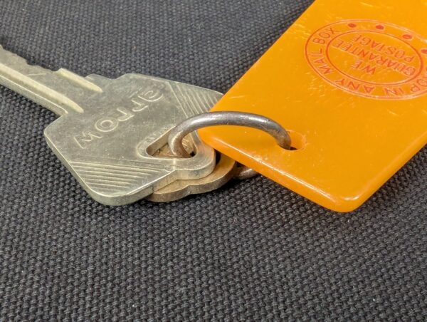 Vintage Guam Hilton Hotel Room Key and Plastic Tag Set 739 Orange Silver Brass