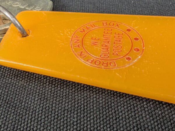 Vintage Guam Hilton Hotel Room Key and Plastic Tag Set 739 Orange Silver Brass