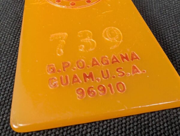 Vintage Guam Hilton Hotel Room Key and Plastic Tag Set 739 Orange Silver Brass