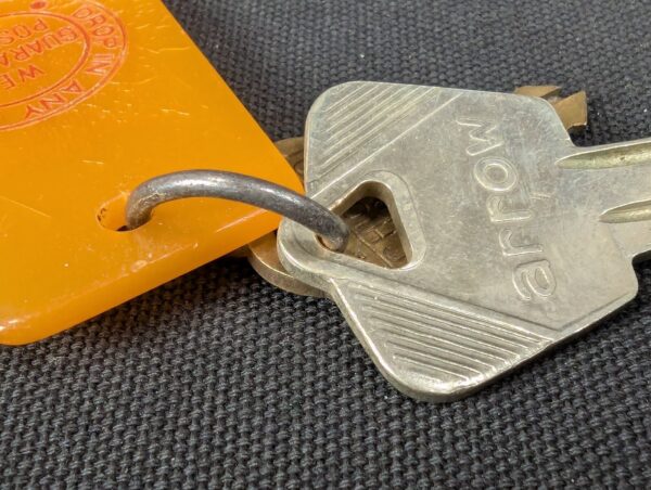 Vintage Guam Hilton Hotel Room Key and Plastic Tag Set 739 Orange Silver Brass