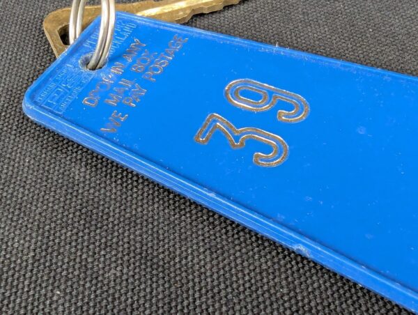 Vintage Hotel Russley Christchurch Room Key Fob 39 Blue Gold Permark Signs NZ