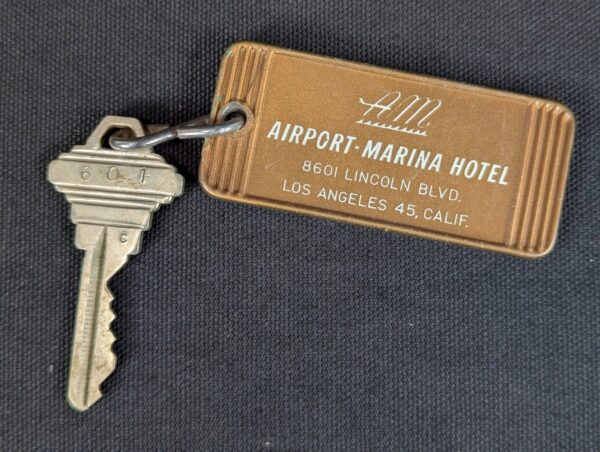 Vintage Airport-Marina Hotel Room Key Tag 601 Los Angeles Schlage Mid-Century