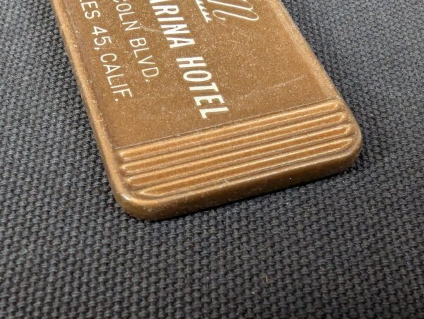 Vintage Airport-Marina Hotel Room Key Tag 601 Los Angeles Schlage Mid-Century