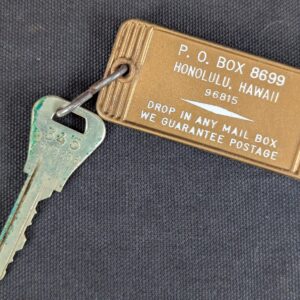 Vintage Falcon Locks Hotel Key and Fob 1909 Honolulu Hawaii Mail Return Key Code