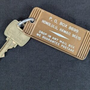 Vintage Falcon Hotel Key and Brass Tag Honolulu Hawaii 717 Mail Return Good