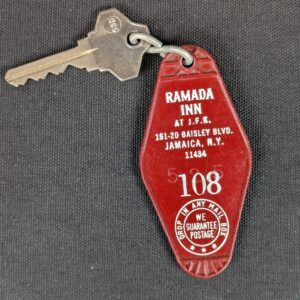 Vintage Ramada Inn Hotel Room Key & Plastic Fob JFK Jamaica NY 108 Taylor USA