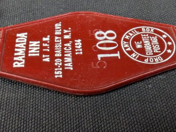 Vintage Ramada Inn Hotel Room Key & Plastic Fob JFK Jamaica NY 108 Taylor USA