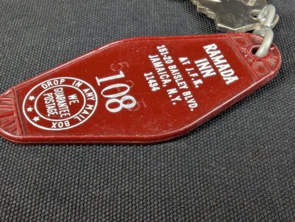 Vintage Ramada Inn Hotel Room Key & Plastic Fob JFK Jamaica NY 108 Taylor USA