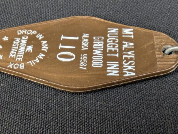 Vintage Hotel Room Key and Fob Mt Alyeska Nugget Inn Girdwood Alaska 110 Brass